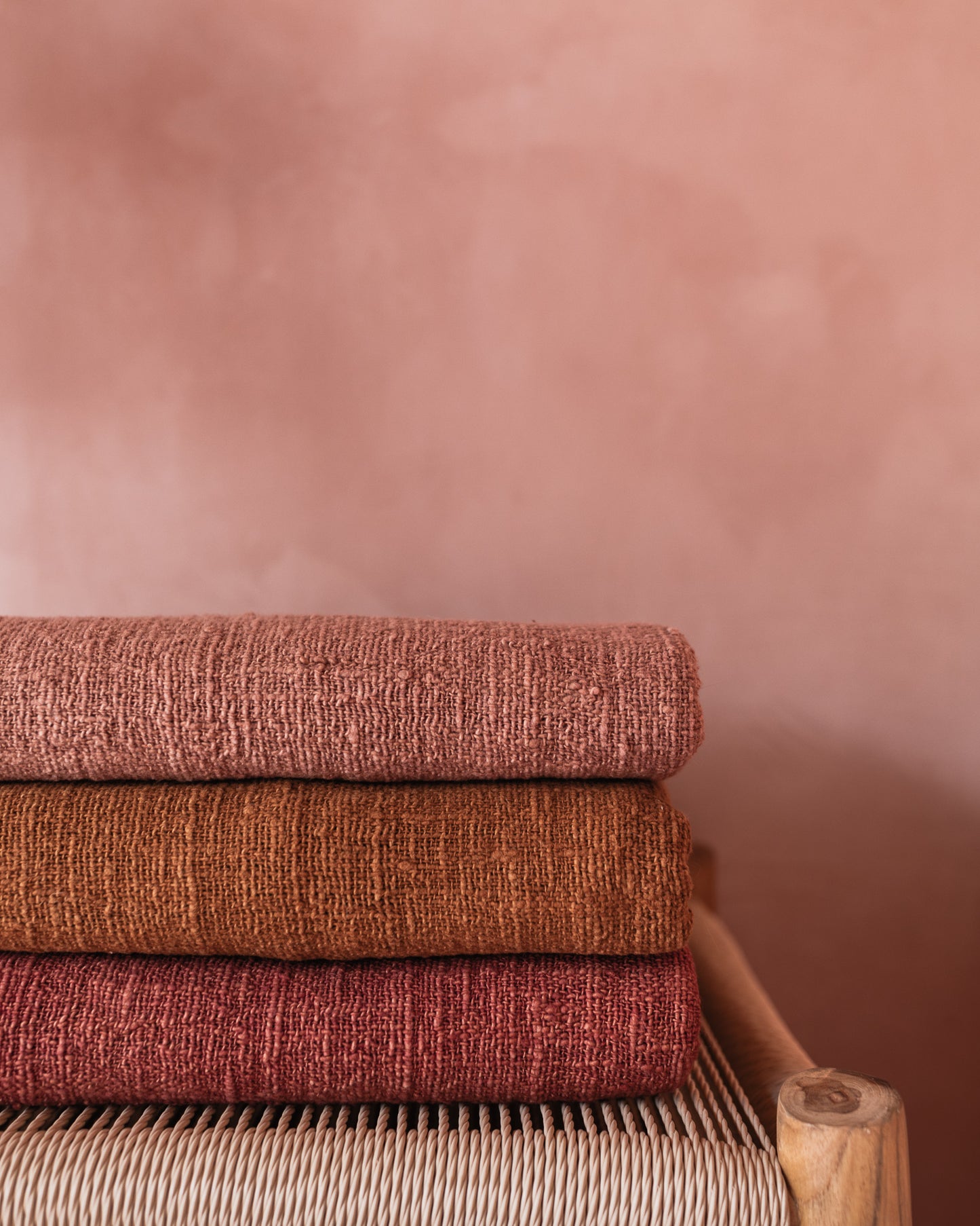 Hand woven cotton plaid ochre color